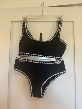 Black Two-Piece Bikini with White Triangle Trim